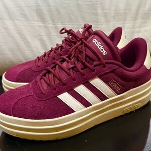 adidas Burgundy and Cream Suede Platform Sneakers